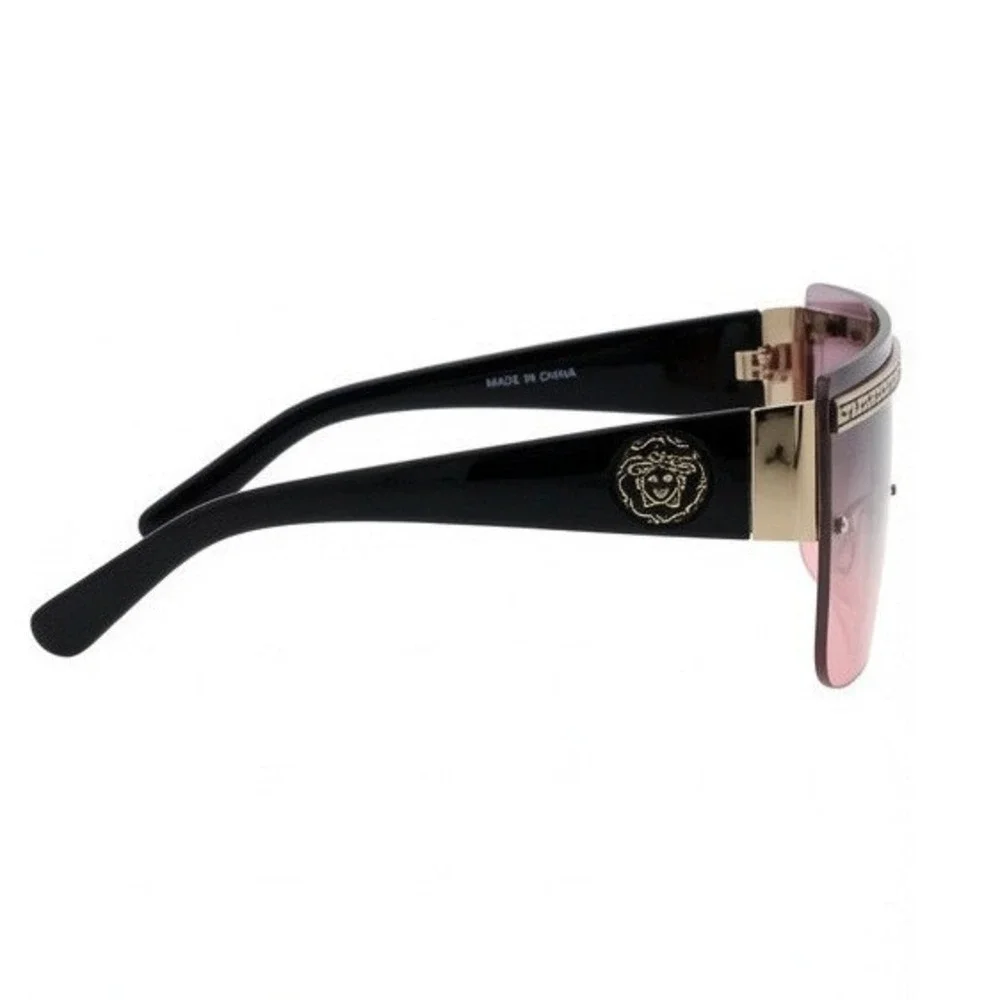Women Shield Sunglasses Pink Gradient Flat Top Style Gold Black Luxury Trendy